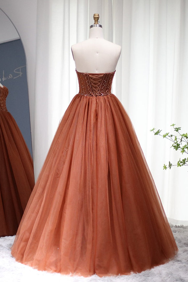 A Line Prom Dress UK - Strapless Tulle Floor Length with Appliques-ballbellauk