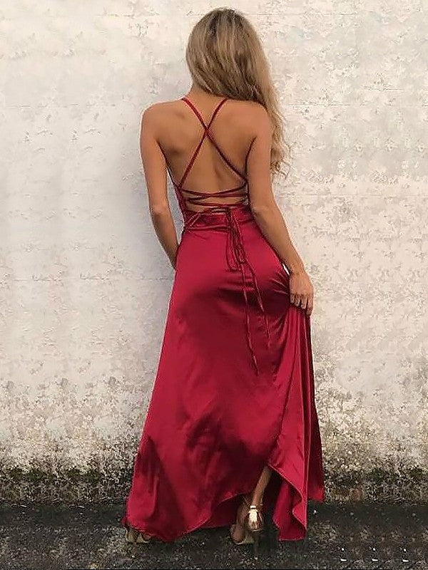 A-Line Spaghetti-Straps Sleeveless Long With Ruffles NS Elastic Woven Elegant Evening Dress-ballbellauk