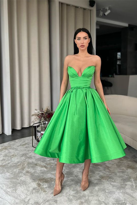 A-Line Sweetheart Green Evening Dress with Pockets-ballbellauk