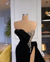 Amazing Black Split Front One Shoulder Prom Dress With Beading-ballbellauk