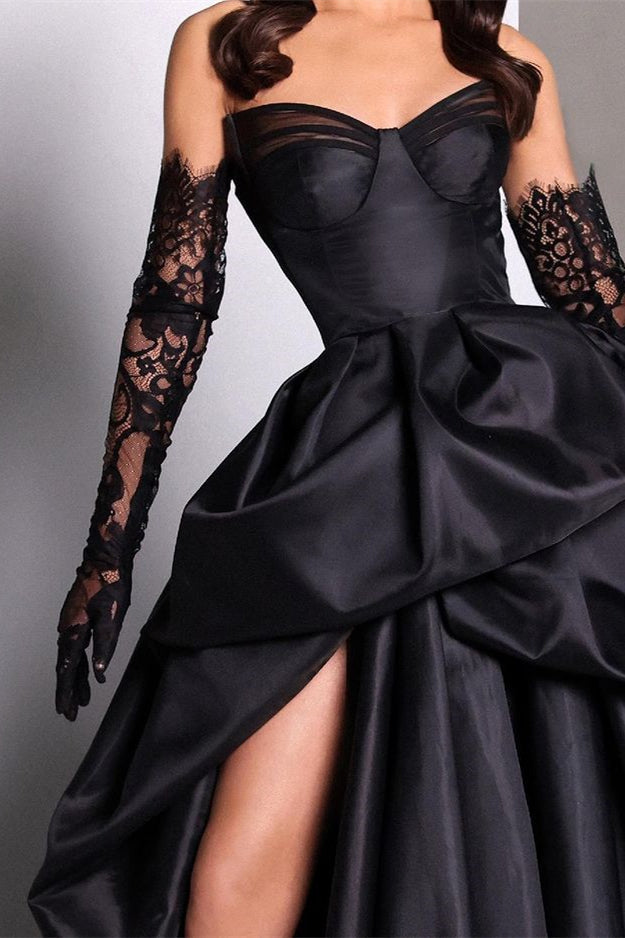 Amazing Black Sweetheart Prom Dresses Mermaid Long With Slit On Sale-ballbellauk