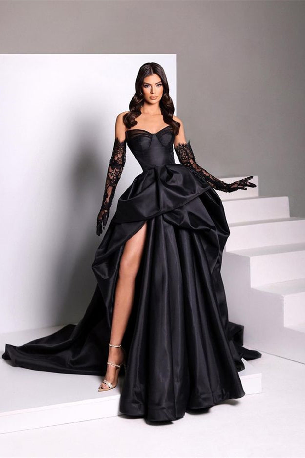 Amazing Black Sweetheart Prom Dresses Mermaid Long With Slit On Sale-ballbellauk