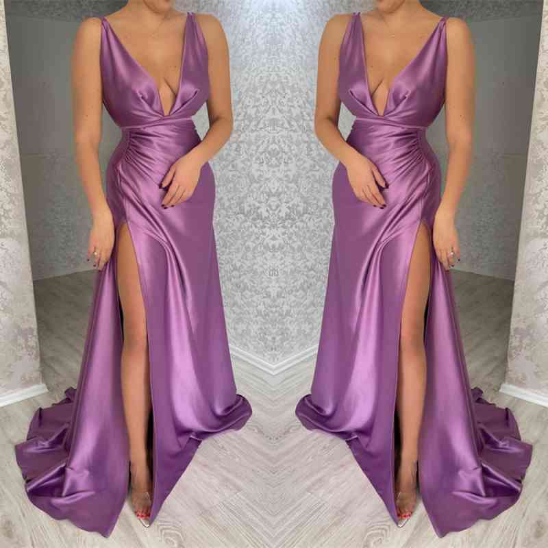 Amazing Deep V-Neck Sleeveless Evening Dress Mermaid Long with Slit-ballbellauk