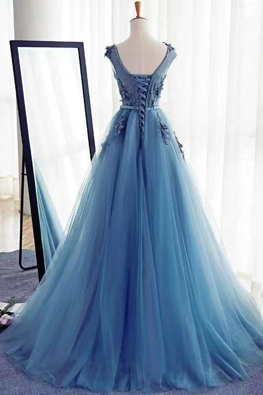 Amazing Jewel Sleeveless A-Line Tulle Prom Dress UK with Appliques-ballbellauk