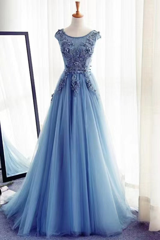 Amazing Jewel Sleeveless A-Line Tulle Prom Dress UK with Appliques-ballbellauk