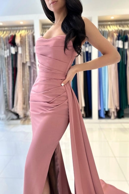 Amazing Long Classic Sleeveless Dusty Pink Evening Gown With Split Online-ballbellauk