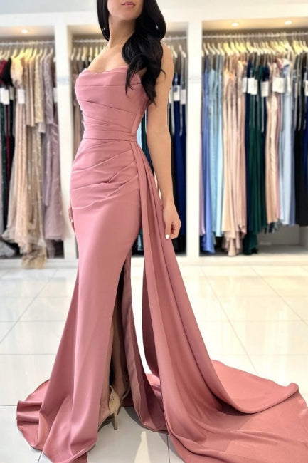 Amazing Long Classic Sleeveless Dusty Pink Evening Gown With Split Online-ballbellauk