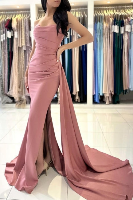 Amazing Long Classic Sleeveless Dusty Pink Evening Gown With Split Online-ballbellauk