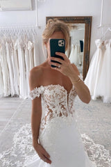 Amazing Long Mermaid Off-the-shoulder Wedding Dresses With Lace-ballbellauk