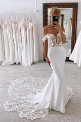 Amazing Long Mermaid Off-the-shoulder Wedding Dresses With Lace-ballbellauk