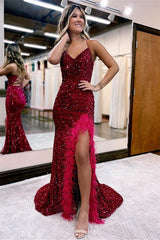 Amazing Mermaid Sequins Evening Dress with Feathers-ballbellauk