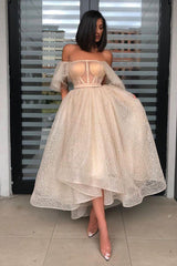 Amazing Sequins Lace Short Prom Dress Off-the-Shoulder-ballbellauk