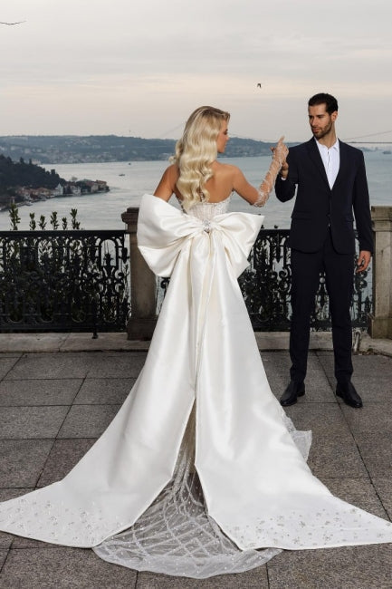 Amazing Strapless Sweetheart Mermaid Wedding Dresses with Chapel Train-ballbellauk