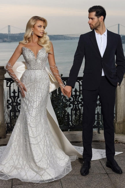 Amazing Strapless Sweetheart Mermaid Wedding Dresses with Chapel Train-ballbellauk