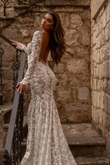 Amazing sweetheart longsleeves mermaid lace Wedding Dresses-ballbellauk