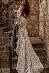 Amazing sweetheart longsleeves mermaid lace Wedding Dresses-ballbellauk