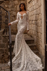 Amazing sweetheart longsleeves mermaid lace Wedding Dresses-ballbellauk