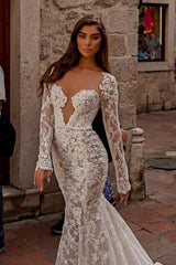 Amazing sweetheart longsleeves mermaid lace Wedding Dresses-ballbellauk