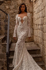 Amazing sweetheart longsleeves mermaid lace Wedding Dresses-ballbellauk