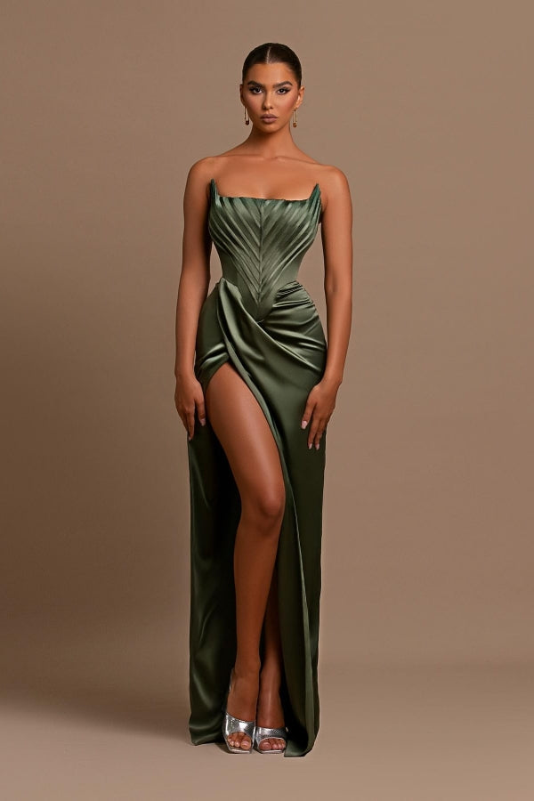 Attractive Green Sleeveless Mermaid Prom Dress UK with Split-ballbellauk