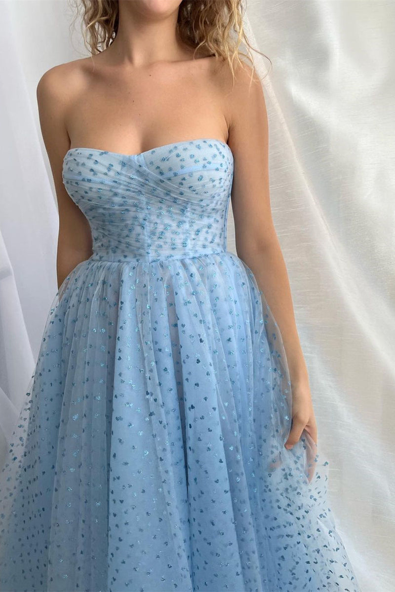 Baby Blue A-Line Prom Dress UK w/ Split Long Detachable Sleeves-ballbellauk