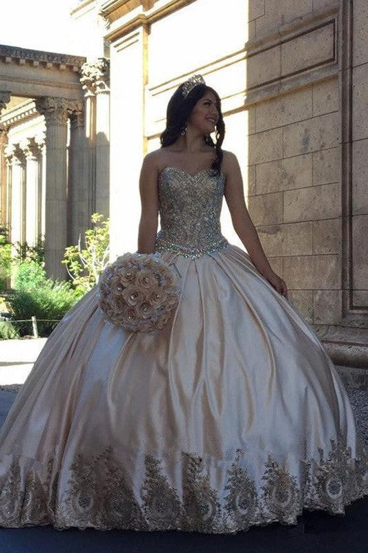 Ball Gown Beading Sweetheart Satin Sleeveless Prom Dress-ballbellauk