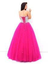 Ball Gown Beading Sweetheart Sleeveless Long Satin Quinceanera Prom Dress-ballbellauk