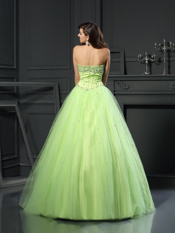 Ball Gown Halter Beading Sleeveless Long Satin Quinceanera Prom Dress-ballbellauk