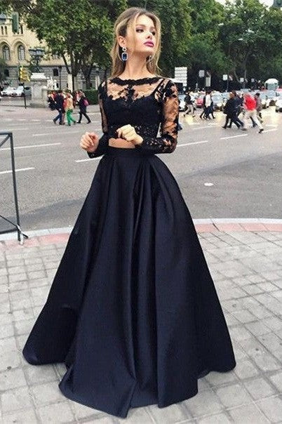 Ball Gown Long Sleeves Bateau Satin Long Prom Dress-ballbellauk