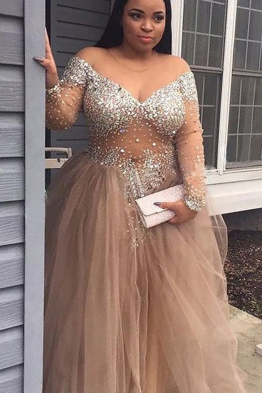 Ball Gown Off-the-Shoulder Sleeveless Sequin Tulle Long Prom Dress-ballbellauk