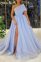 Ball Gown Organza Ruffles One-Shoulder Sleeveless Prom Dress-ballbellauk