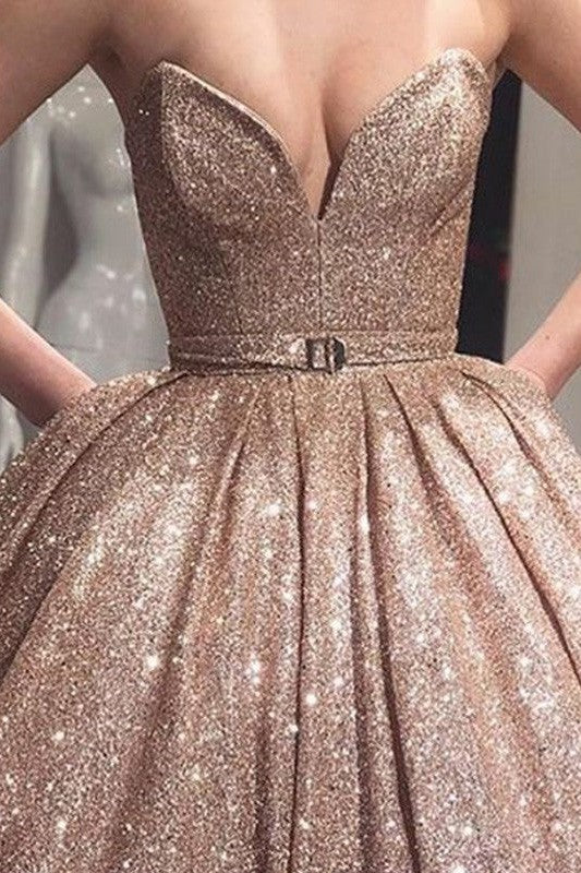 Ball Gown Sequins Sash/Ribbon/Belt Sweetheart Sleeveless Long Prom Dress-ballbellauk