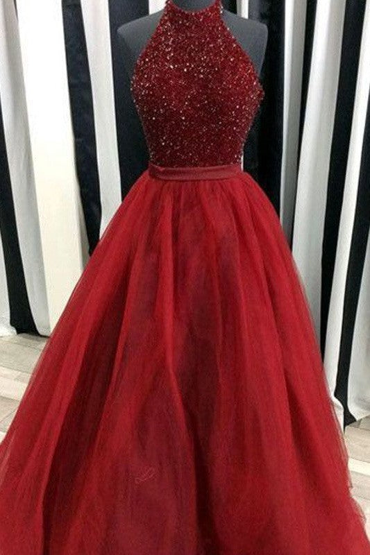 Ball Gown Sleeveless Long Beading Evening Dress-ballbellauk