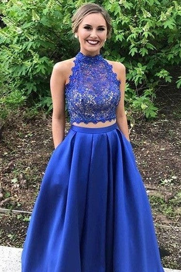 Ball Gown Sleeveless Long With Appliques Satin Two Piece Prom Dress-ballbellauk