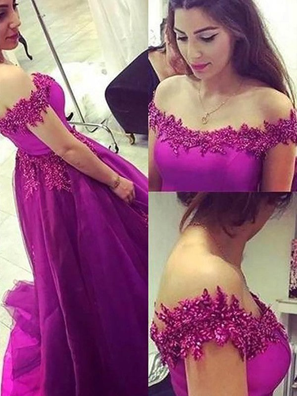 Ball Gown Sleeveless Off-the-Shoulder With Appliques Long Tulle Prom Dress-ballbellauk