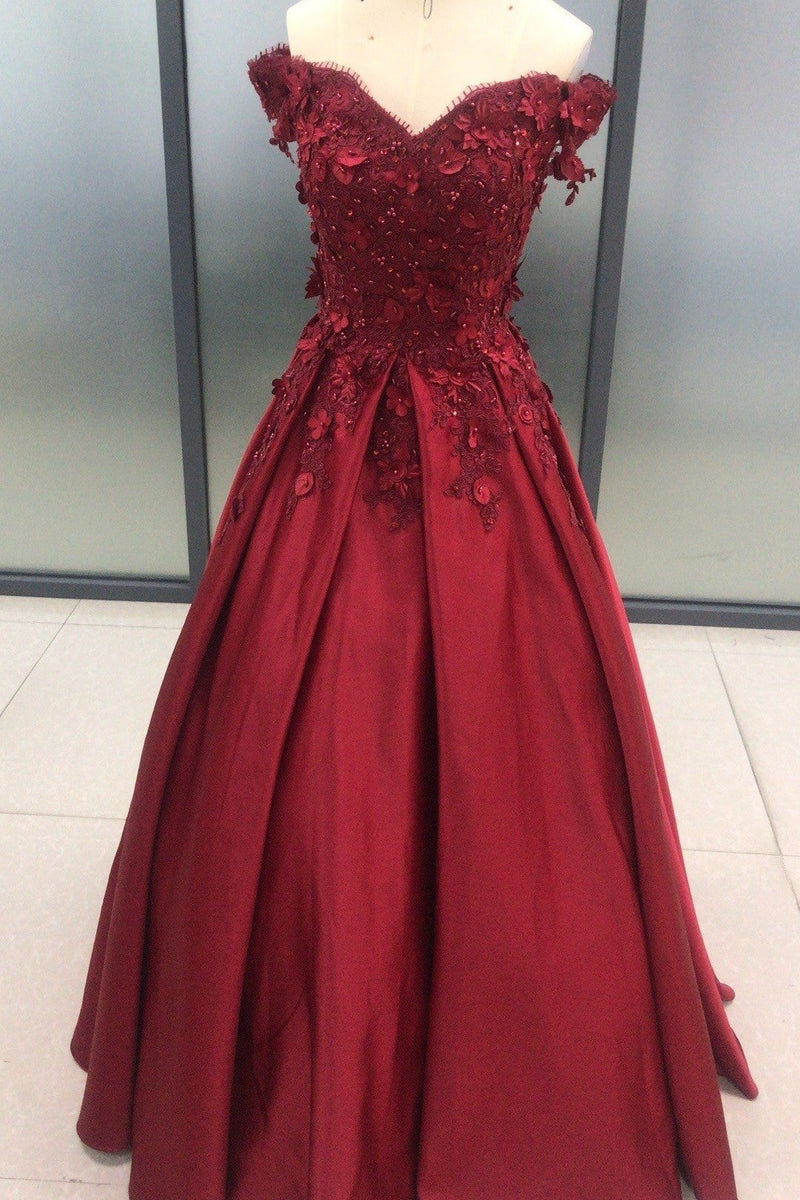 Ball Gown Sleeveless Off-the-Shoulder With Appliques Satin Long Prom Dress-ballbellauk