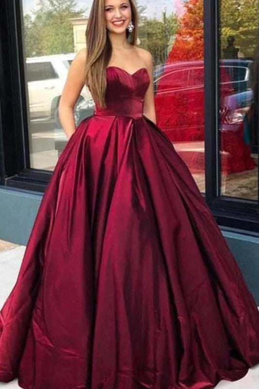 Ball Gown Sleeveless Satin Sweetheart Ruffles Long Prom Dress-ballbellauk