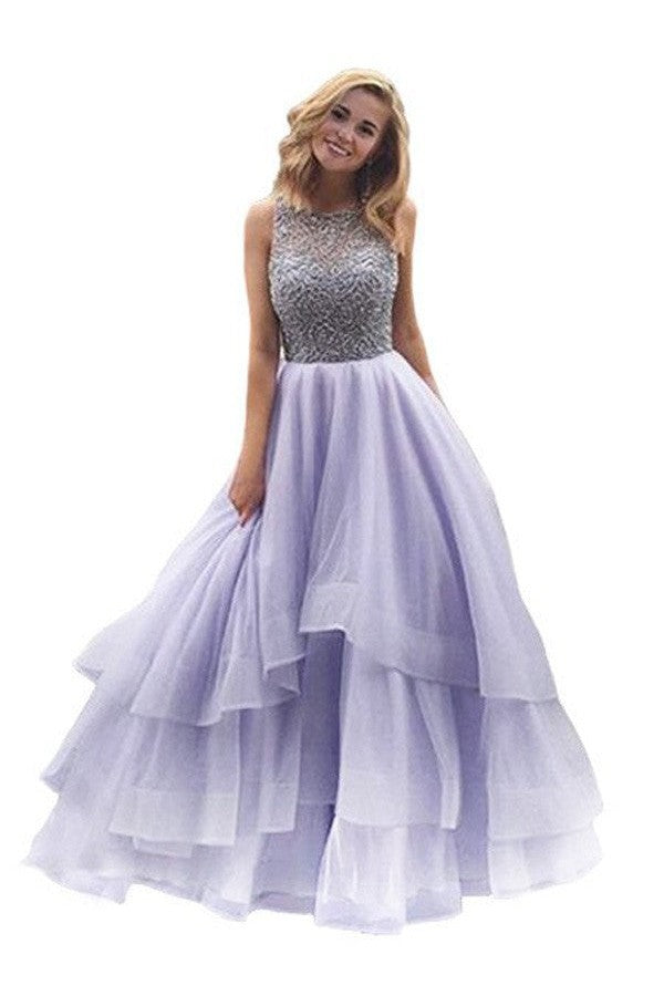 Ball Gown Sleeveless Scoop Long Beading Evening Dress-ballbellauk