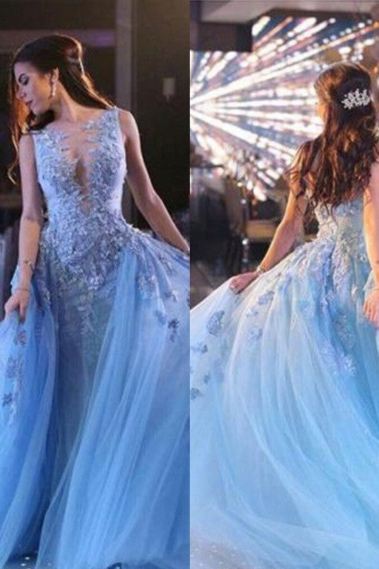 Ball Gown Sleeveless Scoop With Appliques Tulle Prom Dress-ballbellauk