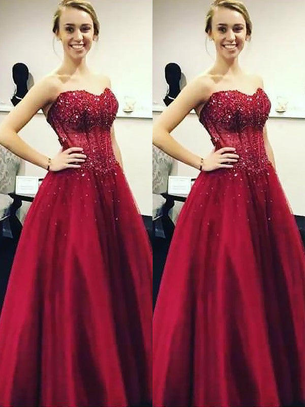 Ball Gown Sleeveless Sweetheart Beading Long Elegant Evening Dress-ballbellauk