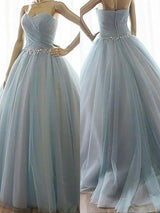 Ball Gown Sleeveless Sweetheart Beading Long Tulle Prom Dress-ballbellauk