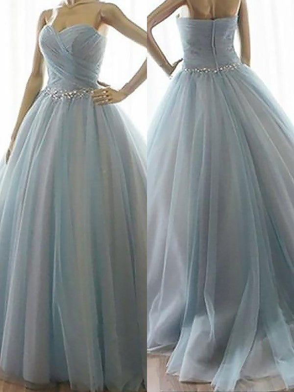 Ball Gown Sleeveless Sweetheart Beading Long Tulle Prom Dress-ballbellauk