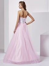 Ball Gown Strapless Beading Sleeveless Long Elastic Woven Satin Quinceanera Prom Dress-ballbellauk