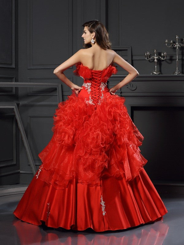 Ball Gown Strapless Ruffles Sleeveless Long Organza Quinceanera Prom Dress-ballbellauk