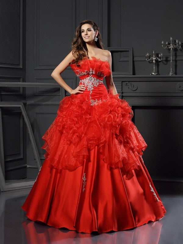 Ball Gown Strapless Ruffles Sleeveless Long Organza Quinceanera Prom Dress-ballbellauk