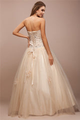 Ball Gown Strapless Sleeveless Lace Long Beading Net Elegant Evening Dress-ballbellauk