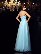 Ball Gown Strapless Sleeveless Long Satin Quinceanera Prom Dress-ballbellauk