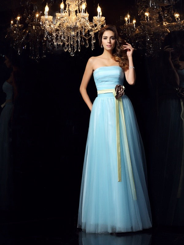 Ball Gown Strapless Sleeveless Long Satin Quinceanera Prom Dress-ballbellauk