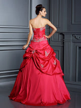 Ball Gown Strapless With Appliques Sleeveless Long Taffeta Quinceanera Prom Dress-ballbellauk