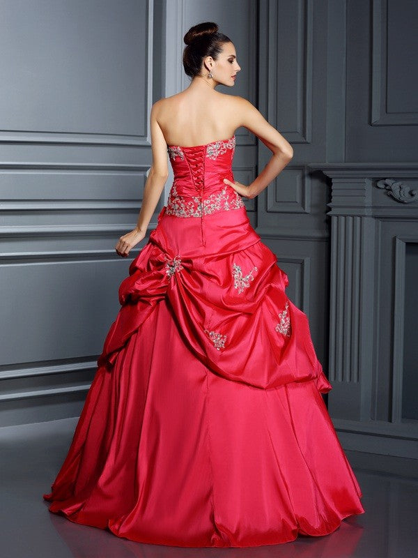 Ball Gown Strapless With Appliques Sleeveless Long Taffeta Quinceanera Prom Dress-ballbellauk